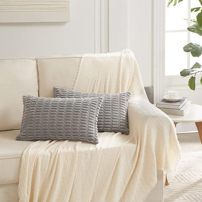Fancy Homi 4 Packs Grey Decorative Throw Pillow Covers 14x24 Inch for Living Room Couch Bed, Rustic Modern Farmhouse Boho Home Decor, Soft Plush Corduroy Gray Cute Square Accent Cushion Case 35x60 cm