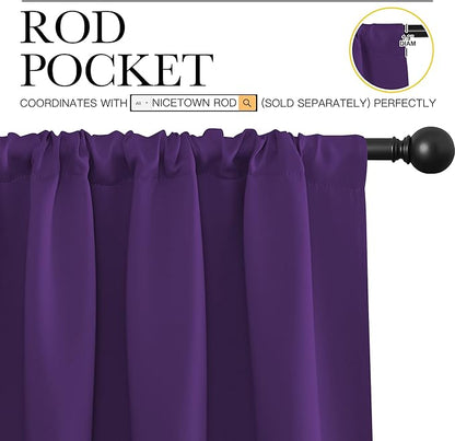 NICETOWN Kitchen Curtains, Short Blackout Curtains & Drapes, Home Decoration Window Treatment Cafe Curtain Panels with Rod Pocket (Royal Purple, 42-inch Wide x 54-inch Long, 2 Panels)