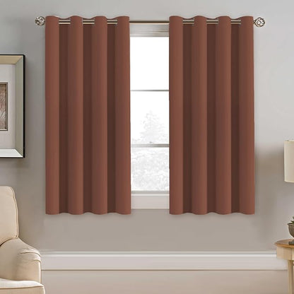 H.VERSAILTEX Blackout Curtain for Bedroom Small Window Kitchen Blackout Curtains 45 inch Length Energy Saving Solid Grommet Blackout Drape, One Panel, Washed Spice, 52" W x 45" L