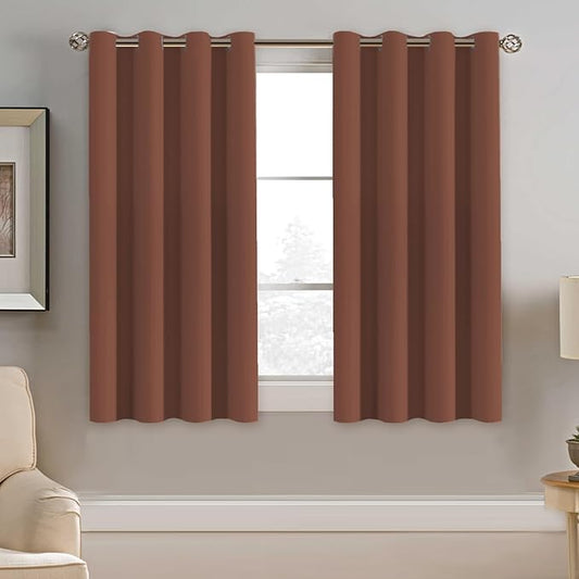 H.VERSAILTEX Blackout Curtain for Bedroom Small Window Kitchen Blackout Curtains 45 inch Length Energy Saving Solid Grommet Blackout Drape, One Panel, Washed Spice, 52" W x 45" L