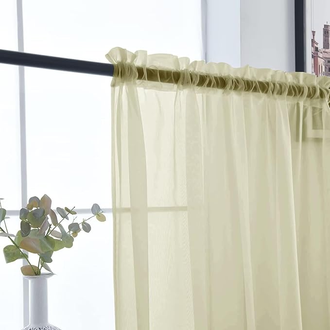 SpaceDresser Basic Rod Pocket Sheer Voile Window Curtain Panels Sage Green 1 Pair 2 Panels 52 Width 45 Inch Long for Kitchen Bedroom Children Living Room Yard（Sage Green, 52W x 45L）