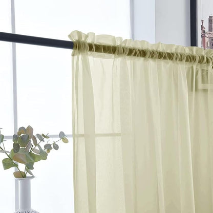SpaceDresser Basic Rod Pocket Sheer Voile Window Curtain Panels Sage Green 1 Pair 2 Panels 52 Width 45 Inch Long for Kitchen Bedroom Children Living Room Yard（Sage Green, 52W x 45L）