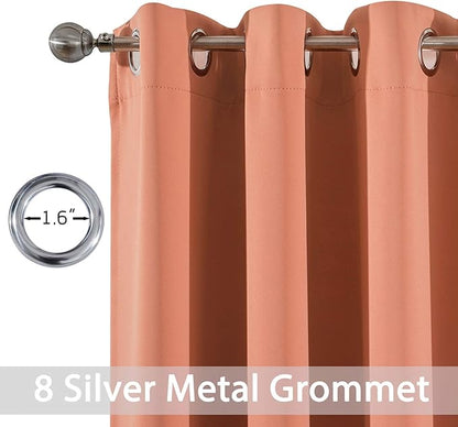 Yakamok 36 Inch Short Blackout Curtains Panels with Grommets, Room Darkening Light Blocking Window Drapes for Kitchen Bathroom,52W x 36L Inches, Coral, 2 Panels