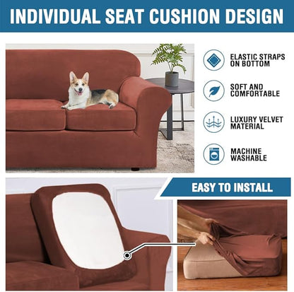 H.VERSAILTEX Rich Polyester and Spandex 2 Piece Cover Chair Slipcover Sofa Cover Furniture Protector Couch Soft with Elastic Bottom Chair Couch Cover with Arms, Machine Washable(Chair, Rust)