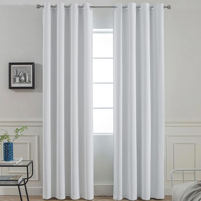 Yakamok Greyish White Curtains for Bedroom,Grommet Thermal Insulated Room Darkening Curtains for Living Room,52W x 84L,2 Panels