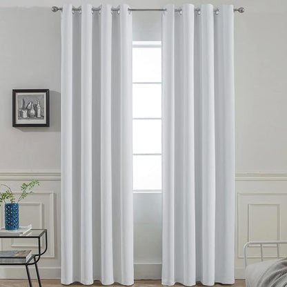 Yakamok Greyish White Curtains for Bedroom,Grommet Thermal Insulated Room Darkening Curtains for Living Room,52W x 84L,2 Panels
