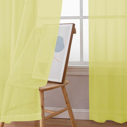 Simplebrand Rod Pocket Top Solid Voile Sheer Curtains for Bedroom, 54 Inch Length Drapes Set of 2, Lightweight and Light Filtering Elegant Lemon Curtains Panels Window Treatment, 42W×54L, Lemon
