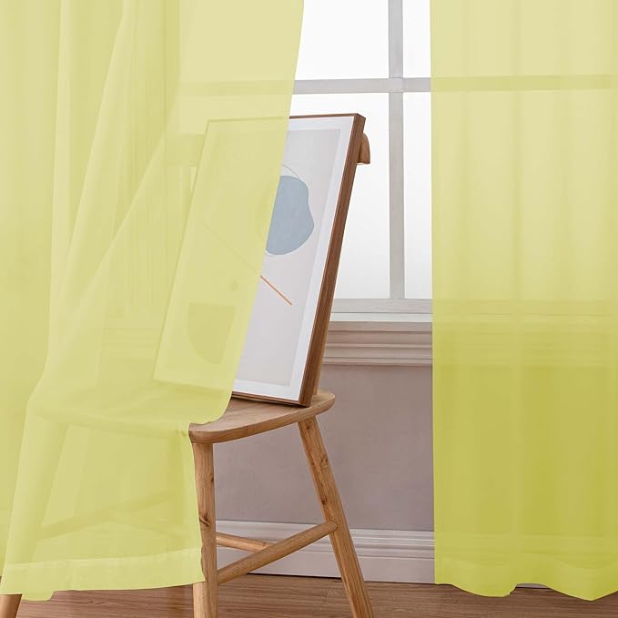 Simplebrand Lemon Sheer Curtains 96 Inches Long, Light Filtering Rod Pocket Solid Color Window Sheer Curtain Panels, Elegant Curtains & Drapes for Living Room, Bedroom 2 Panels (Lemon, 42" W x 96" L)
