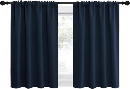 NICETOWN 2 Panels Blackout Curtains, Rod Pocket Thermal Insulated Drapes for Kitchen, Heavy Duty Small Window Treatment for Dorm Room, Studio Apartment, Basement (Navy Blue, W42 x L30)