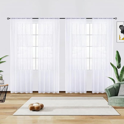 youleyar Solid Sheer Rod Pocket Curtain Voile Draperies 4 Panels White Beige Black Grey Ivory 52 Inch Width 72 Inch Long 1 Pair for Kitchen Bedroom Children Living Room Yard(Optical White,52 Wｘ72 L)