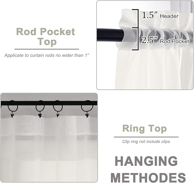 OWENIE Short Sheer Curtains 30 Inches 2 Panels Set, Kitchen Tiers Light Filtering Rod Pocket Cafe Curtains for Kitchen Bathroom Small Half Window, 42 in W x 30 in L, Ivory