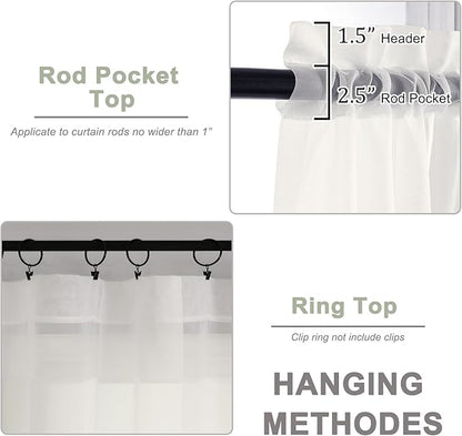 OWENIE Short Sheer Curtains 30 Inches 2 Panels Set, Kitchen Tiers Light Filtering Rod Pocket Cafe Curtains for Kitchen Bathroom Small Half Window, 42 in W x 30 in L, Ivory