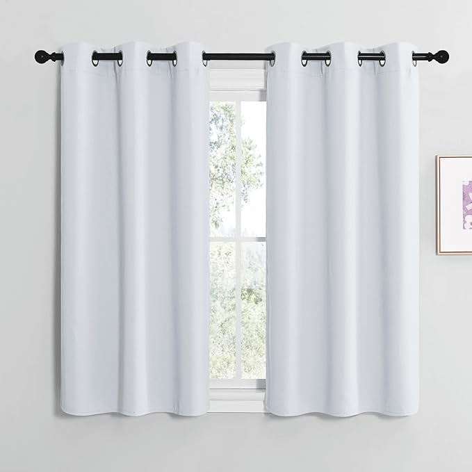 NICETOWN Blackout Curtain Panels for Bedroom, Greyish White, 2 Panels, W29 x L20-inch, Thermal Insulated Grommet Top Blackout Draperies and Drapes for Basement