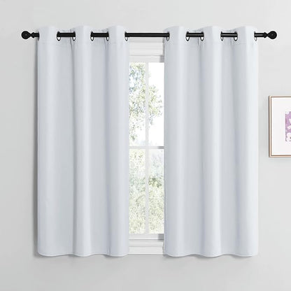 NICETOWN Blackout Curtain Panels for Bedroom, Greyish White, 2 Panels, W29 x L20-inch, Thermal Insulated Grommet Top Blackout Draperies and Drapes for Basement