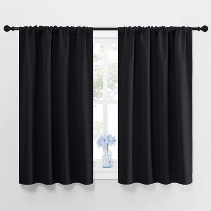 NICETOWN Black Blackout Curtains and Drapes 48 inches Long, Privacy RV Draperies for Small Windows, Thermal Insulated Curtain Panels (42" Wide, 2 Panels)