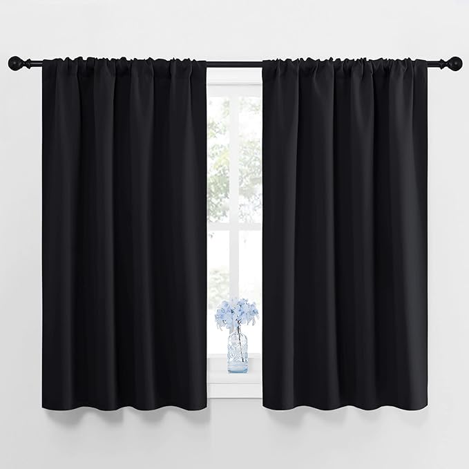 NICETOWN Black Out Short Curtain Panels for Kitchen - Energy Smart Decoration Thermal Insulating Blackout Drapes/Draperies for Bathroom Small Window (2 Panels,42 in x 45 in (W x L))