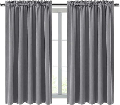 DWCN Blackout Curtains for Living Room Thermal Insulated, Energy Saving & Noise Reducing Bedroom Curtains, Grey, W 70x L 72 Inch, Set of 2 Rod Pocket Curtain Panels
