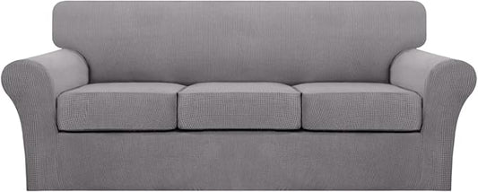 Turquoize 4 Piece Sofa Covers for 3 Cushion Couch Sofa Slipcover Soft Couch Cover for Dogs Washable Furniture Cover with 3 Individual Large Cushion Covers Feature Fabric (Large Sofa, Dove)