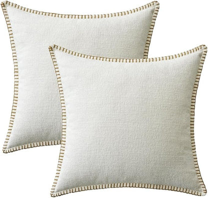 MIULEE Pack of 2 Christmas Pillow Covers 20x20 Inch Pure White Farmhouse Decorative Throw Pillow Covers with Stitched Edge Soft Chenille Solid Dyed Couch Pillow Covers for Sofa Bed Living Room