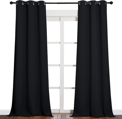 NICETOWN Black Out Curtain Panels - Home Decoration Thermal Insulated Solid Grommet Blackout Curtains/Drapes for Hall/Dining Room (Set of 2, 42 inches by 90 Inch, Black)