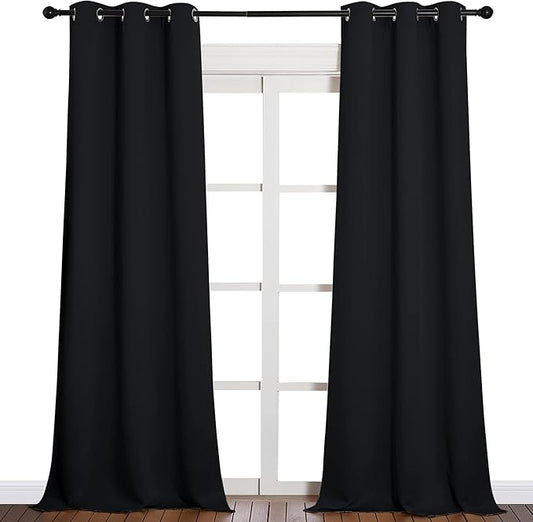 NICETOWN Black Out Curtain Panels - Home Decoration Thermal Insulated Solid Grommet Blackout Curtains/Drapes for Hall/Dining Room (Set of 2, 42 inches by 90 Inch, Black)