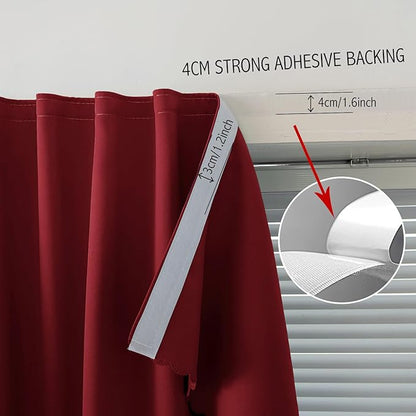 Self Adhesive Curtains, Stick Curtain Blackout Shades Window Cover Curtains for Living Room No Drilling, 35" W X 79" L, Burgundy, 1 Panel