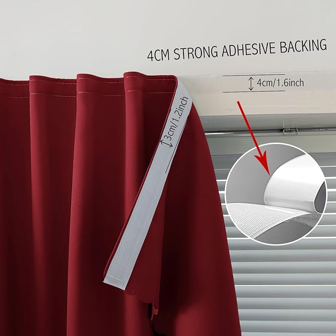 Self Adhesive Curtains, Stick Curtain Blackout Shades Window Cover Curtains for Living Room No Drilling, 47" W X 96" L, Burgundy, 1 Panel