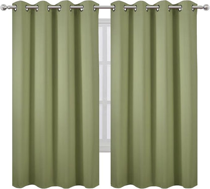 LEMOMO Sage Green Blackout Curtains 66 x 63 Inch Length/Set of 2 Curtain Panels/Thermal Insulated Room Darkening Blackout Curtains for Bedroom
