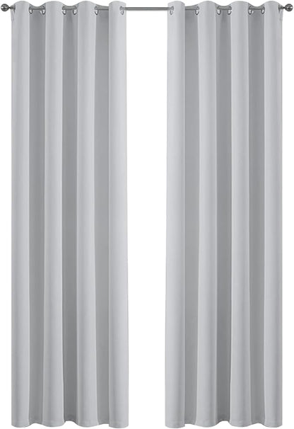 Yakamok Greyish White Curtains for Bedroom,Grommet Thermal Insulated Room Darkening Curtains for Living Room,52W x 84L,2 Panels