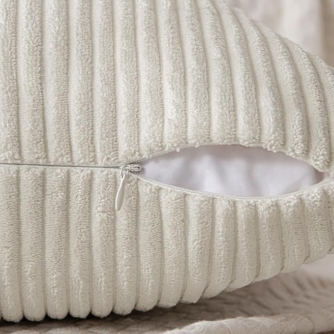 MIULEE Beige Decorative Euro Sham Pillow Covers 24x24 Inch for Bed Couch Sofa Pack of 2 Boho Neutral Farmhouse Throw Pillows Soft Cross Corduroy Patchwork Textured Cushion Cases