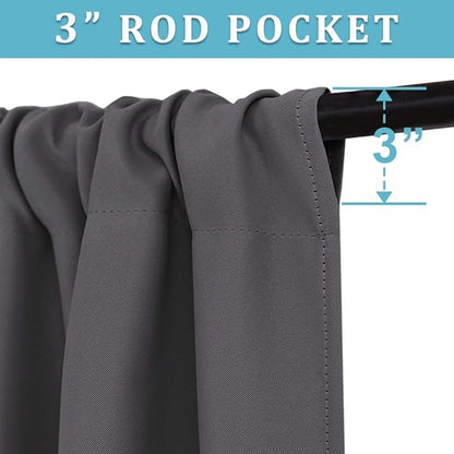 RYB HOME Short Blackout Curtains for Bedroom, Room Darkening Insulated Summer Heat Light UV Blocking Energy Saving Drapes for Nursery, Width 42 by Length 48, Grey, Set of 2