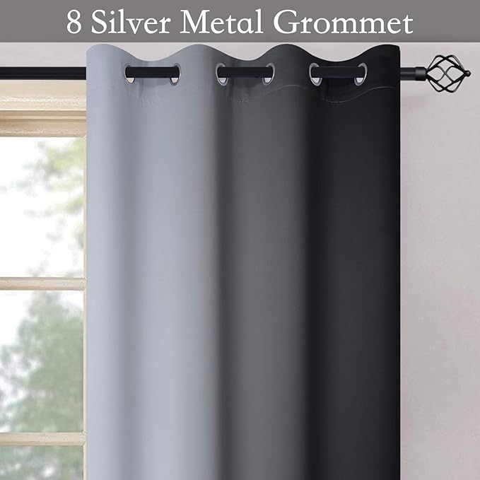 SimpleHome Ombre Room Darkening Curtains for Bedroom, Light Blocking Gradient Black to Grey White Thermal Insulated Grommet Blackout Window Curtains/Drapes for Kids, 2 Panels, 52x63 inches Length