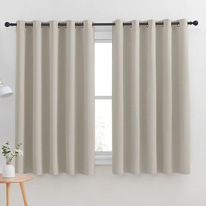 NICETOWN Thermal Insulated Narural Blackout Curtains for Bedroom, Window Treatment Solid Grommet Room Darkening Drape Panels for Bedroom (Set of 2, 70 by 63 inches Long)