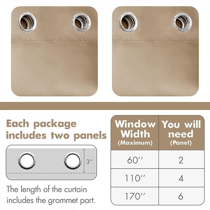 MIULEE Blackout Curtains for Bedroom Living Room Thermal Insulated Room Darkening Grommet Top Solid Light Blocking Drapery Set of 2 Window Panels 52 x 100 Inches Beige