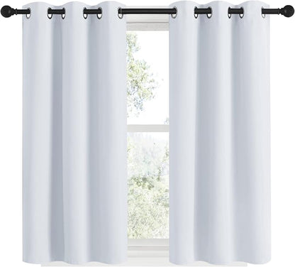 NICETOWN Room Darkening Draperies Curtain Panels 48 inches Long, Window Treatment Thermal Insulated Grommet Room Darkening Curtains/Drapes for Bedroom (Greyish White, 2 Panels, 34 inch Wide)