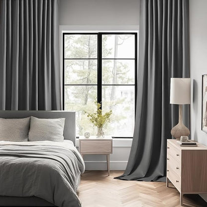 MIULEE Grey Back Tab Blackout Curtains 63 Inch Length 2 Panels Set for Living Room Bedroom Privacy, Rod Pocket/Pinch Pleat Thermal Insulated Room Darkening Pleated Light Blocking Drapes