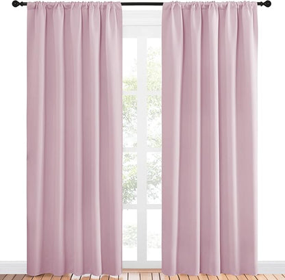 NICETOWN Living Room Curtains for Window - Energy Efficient & Noise Reducing Thermal Insulated Rod Pocket Blackout Drapes/Draperies for Living Room (Baby Pink, 2 Panels, W52 inches x L84 inches)