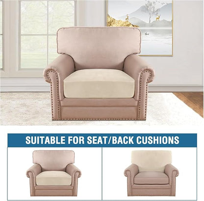 H.VERSAILTEX Velvet Stretch Couch Cushion Cover Plush Cushion Slipcover for Chair Cushion Furniture Protector Seat Cushion Sofa Cover (1 Piece Armchair Cushion Covers, Cream)
