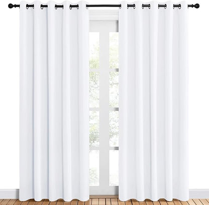 NICETOWN 50% Light Blocking Curtain Panels for Bedroom, Home Decoration Easy-Care Solid Grommet Draperies/Drapes, Window Covering for Kitchen (2 Panels, 60 by 84, White)