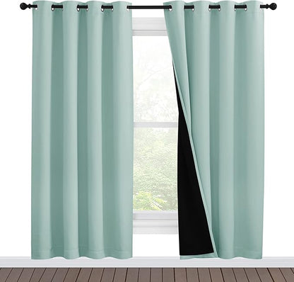 NICETOWN 100% Blackout Window Curtain Panels, Full Light Blocking Drapes with Black Liner for Nursery, 78-inch Drop Thermal Insulated Draperies (Aqua Blue, 2 Pieces, 55-inch Wide Per Panel)