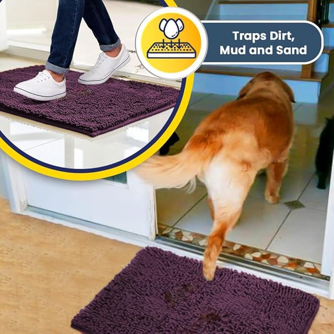 Muddy Mat® | Super Absorbent Door Mat Indoor, Microfiber Quick Dry Chenille Entryway Rug, Non-Slip Front Door Mat, Indoor Mats for Entryway, Machine Washable Pet Rug, Dark Purple 24" x 120"