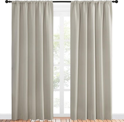 NICETOWN Blackout Curtains for Living Curtains, Room Darkening Window Curtain Panels, Easy-Care Solid Thermal Insulated Draperies/Drapes for Daughter Room (Natural, 2 Panels, 52 by 84)