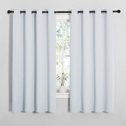 NICETOWN Blackout Curtain Panels for Bedroom, 2 Panels, W52 x L60-inch, Greyish White, Thermal Insulated Grommet Top Blackout Draperies and Drapes for Basement