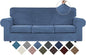 WEERRW Velvet Plush Fabric 4 Pieces Sofa Covers for 3 Cushion Couch with Elastic Bottom Straps in Light Blue