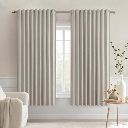 MIULEE Natural Back Tab Blackout Curtains 63 Inch Length 2 Panels Set for Living Room Bedroom Privacy, Rod Pocket/Pinch Pleat Thermal Insulated Room Darkening Pleated Light Blocking Drapes