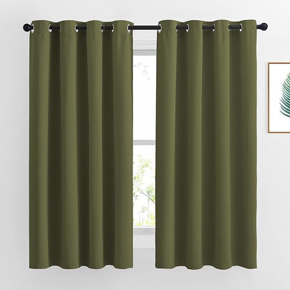 NICETOWN Room Darkening Curtains 63 inches Long for Bedroom, Grommet Thermal Insulated Window Treatments Sound Reducing Drapes for Christmas Day, W46 x L63, Olive, 2 Panels