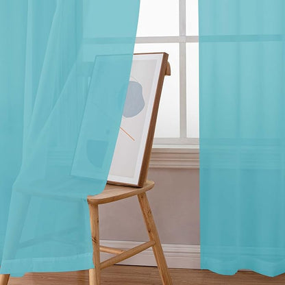 Chyhomenyc Sheer Curtains 54 Inch Long 2 Panels Set, Light Filtering Short Soft Airy Short Cafe Curtains, Modern Rod Pocket for Dinning Living Room Bedroom, Each 42Wx54L in, 2PCS, Aqua