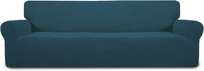 Easy-Going Stretch 4 Seater Sofa Slipcover 1-Piece Sofa Cover Furniture Protector Couch Soft with Elastic Bottom for Kids, Polyester Spandex Jacquard Fabric Small Checks Deep Teal