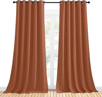 NICETOWN Thermal Insulated Burnt Orange Curtains for Living Room, Window Treatment Solid Grommet Room Darkening Drape Panels for Bedroom (Set of 2, 70 by 95 inches Long)