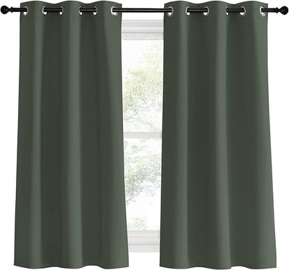 NICETOWN Thermal Insulated Curtains Blackout Draperies, Dark Mallard, Set of 2, 34 by 60 inches Long, Window Treatment Solid Grommet Room Darkening Drape Panels for Bedroom